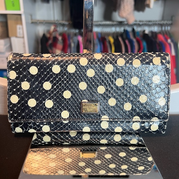Dolce & Gabbana Handbags - Dolce & Gabbana Black and Cream Polka Dot Clutch